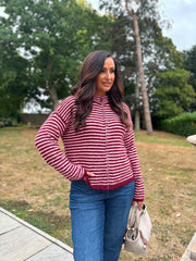 Wine Striped Zip Knit April