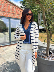 Navy Striped Longline Cardi Haven