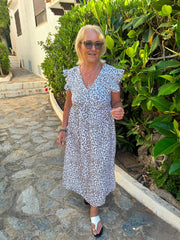 Mocha Bubble Cotton Leopard Print Maxi Dress Tillie