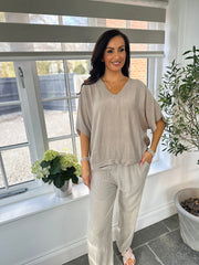 Mocha Textured Lightweight Trousers Kaylee