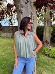 Khaki Bubble Hem Sleeveless Top Scarlett