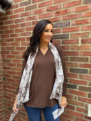 Chocolate Fringed Pocket Knit Ruth