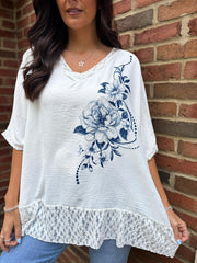 White Floral Stud Crepe Top Polly