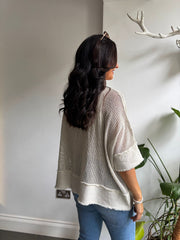 Stone Distressed Trim Net Top Shirley