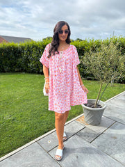 Lilac Bardot Bubble Cotton Leopard Dress Isla