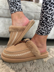 Stone Faux Fur Lined Mule Slippers
