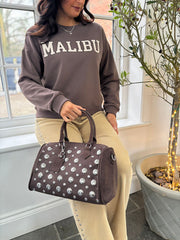Chocolate Stud Detail Shoulder Bag