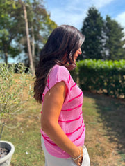 Candy Pink Buttoned Stripe Knit Edith