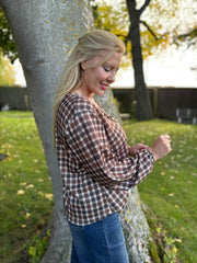 Chocolate Checked Drawstring Top Miranda