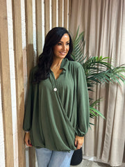 Khaki Crepe Crossover Blouse Tiffany