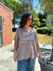 Mocha Linen Button Top Taylor