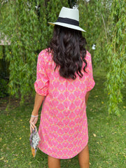 Neon Pink Patterned Shirt Dress Iris