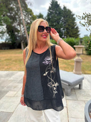 Black Striped Panel Sleeveless Top Gaynor