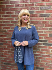 Navy Geometric Knit Top Danielle