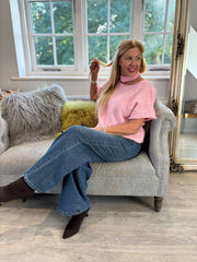 Pink Asymmetric Off Shoulder Knit Cora