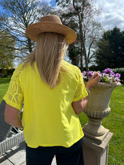 Yellow Net Sleeve Applique Tee Gemma
