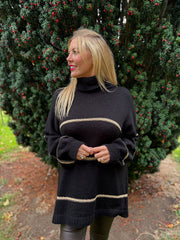 Black Striped Roll Neck Knit Rachel