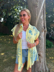 Lemon Blue Coral Print Blouse Stacey