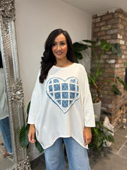 Winter White Distressed Heart Sweat Top Lynn