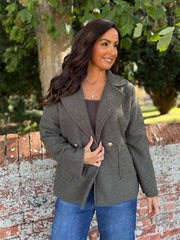 Khaki Boucle Buttoned Coat Isla