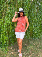 Rust Polka Dot Halter Neck Top Judy