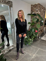 Black Velour Diamante Zip Top Cassie