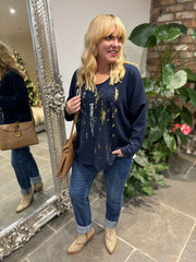 Navy Metallic Lightweight Knit Bella