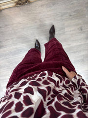 Wine Velour Barrel Leg Trousers Jaiya