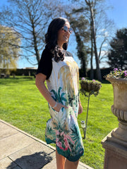 Black Botanical Palm T-Shirt Dress Luna