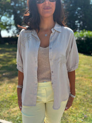 Stone Linen Studded Palm Shirt Ruby
