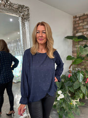 Navy Crossover Diamante Top Ruth