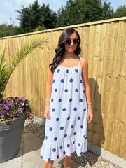 Navy Polka Dot Summer Dress Dahlia