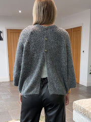Grey Reverse Button Knit Cardi Larissa