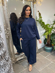 Navy Diamante Sweat Top Nina