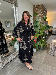 Black Gold Embroidery Shirt Dress River