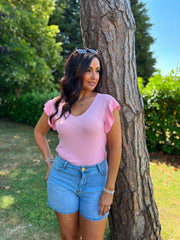 Pink Ruffle Sleeve Knit Top Hannah