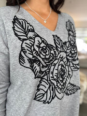 Grey Rose Design Knit Top Tilly