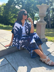 Navy Coastal Palm Blouse Naomi