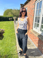 Black Bubble Cotton Barrel Leg Trousers