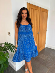 Royal Blue Paisley Bubble Cotton Summer Dress Flo