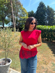 Red Lace Hem Top Yasmin