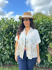 White Embroidered Trim Shirt Rhodes