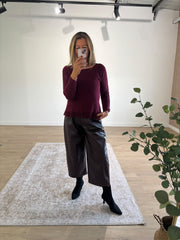 Wine Long Sleeve Fringed Knit Amara