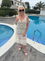 Antique Cream Multi Pattern Crochet Dress Oakley