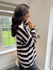 Navy Stripe Hooded Top Rae
