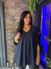 Navy Diamante V Neck Top Selina