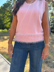 Pink Fluffy Hem Knitted Tank Gina