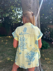 Lemon Blue Coral Print Blouse Stacey