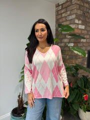 Lipstick Argyle Drop Shoulder Top Dina