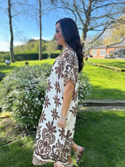 Mocha Flower Pattern Shirt Dress Savana